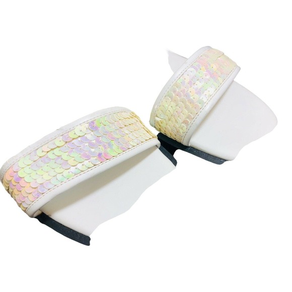 Women's flash point sz 12 "UNCANNY" white sequin square toe chunky sandals - Picture 3 of 8